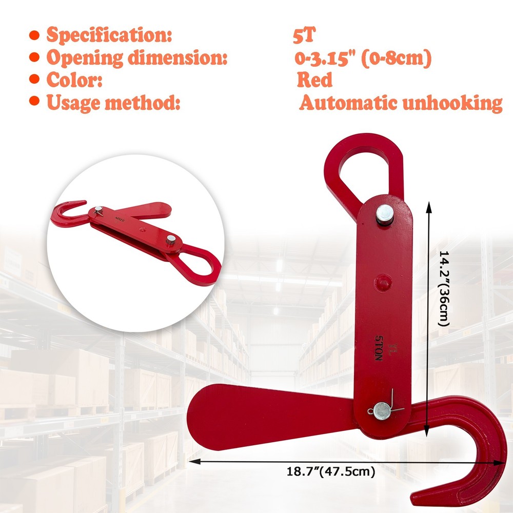 5T Automatic Unloading Hooks Lifting Hooks Cargo Auto Unhooking Lifting 0-3.15"