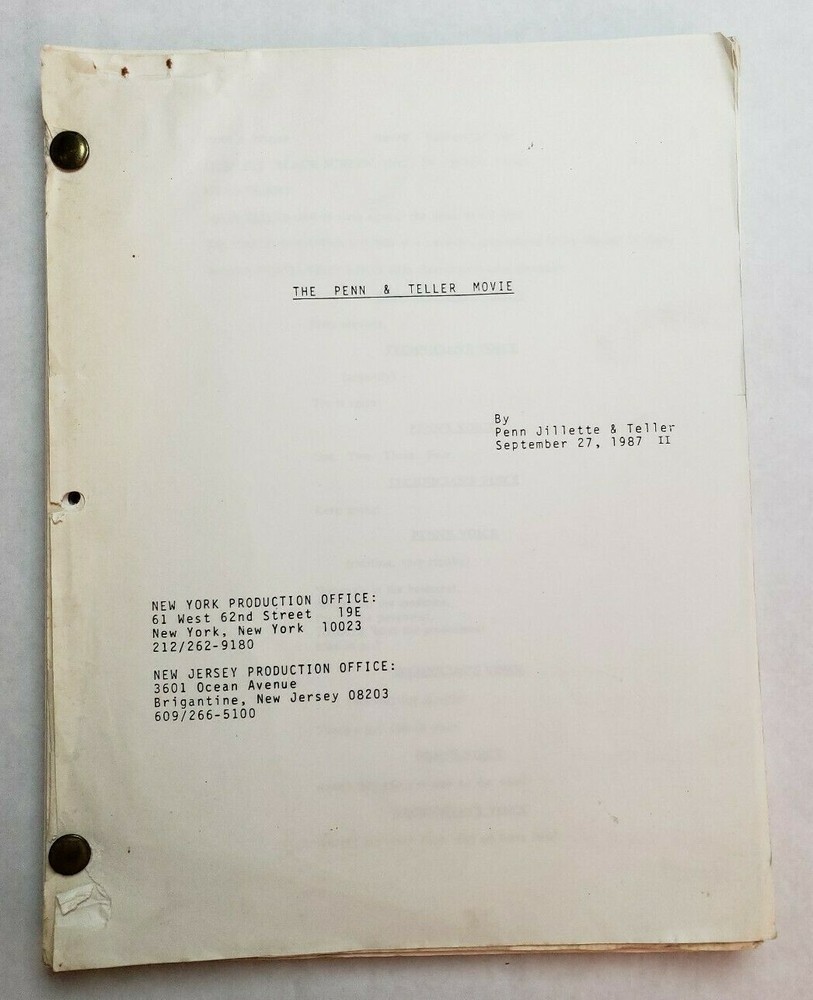 PENN & TELLER GET KILLED / Penn Jillette & Teller 1987 Screenplay PLAYING PRANKS