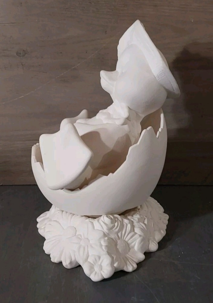 Ceramic Bisque Ready to Paint Duck Half Shell Flower Base Easter 3pc 9x11