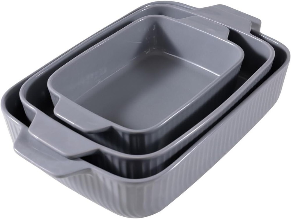 Ceramic grill pan set: 3-piece rectangular grill pan set for steaks