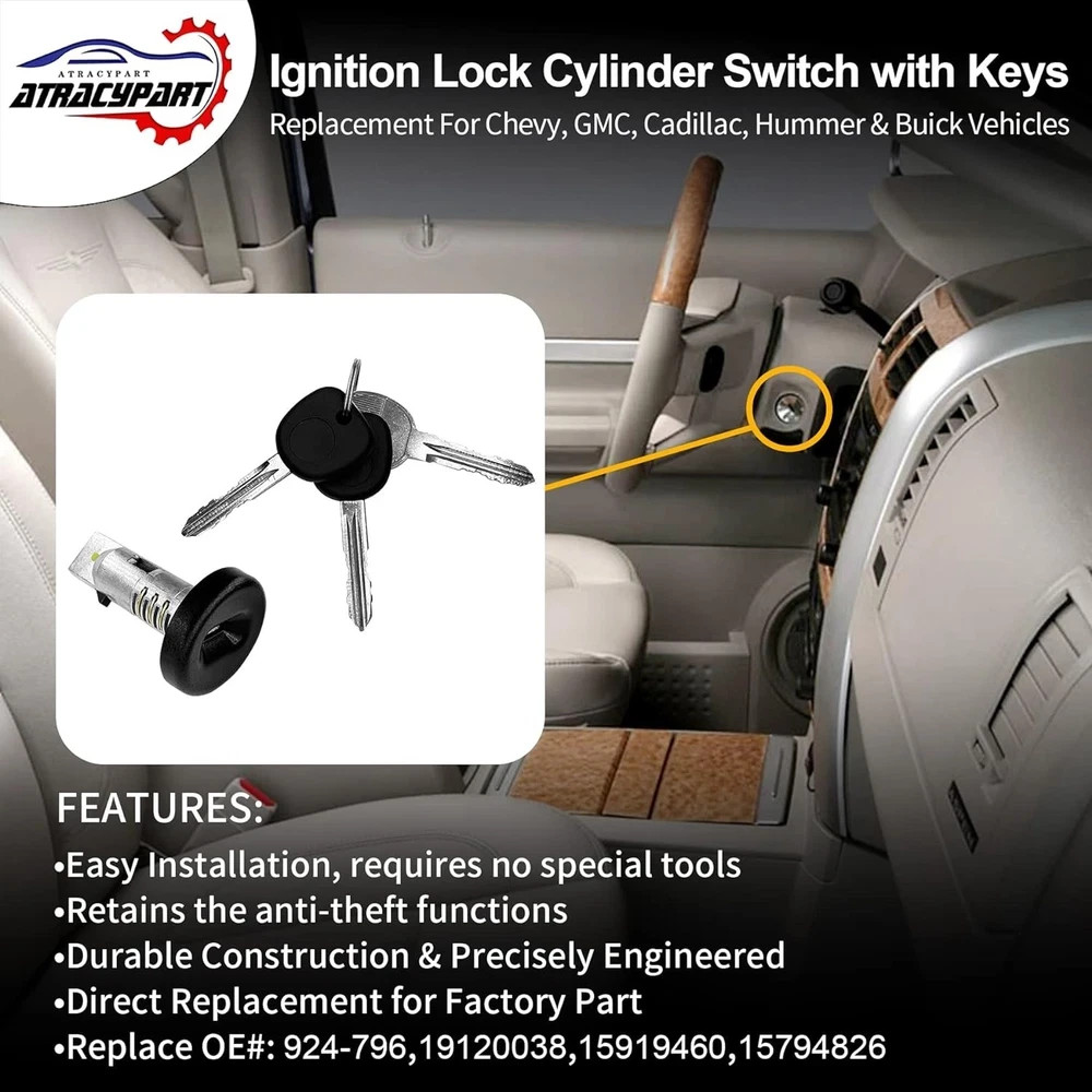 Ignition Switch Lock Cylinder with Keys, Compatible with 2004-2016 Chevy Silvera