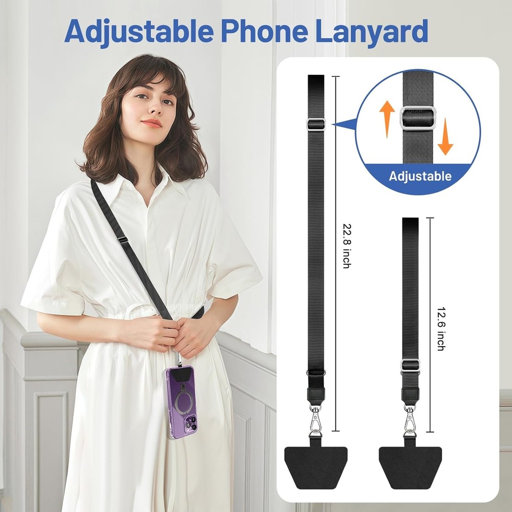 Phone lanyard universal adjustable neck strap 2 pack black