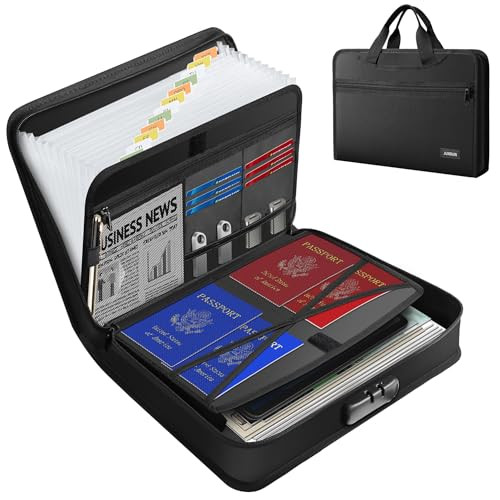 Accordion File Organizer with Lock,Multi-Pockets Fireproof Document Organizer