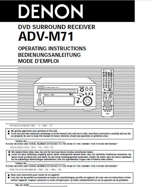 Denon ADV-M71 Receiver Amplifier Owners Manual