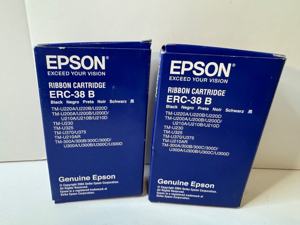 2- Genuine Epson ERC-38B Black Printer Ribbon Cartridges