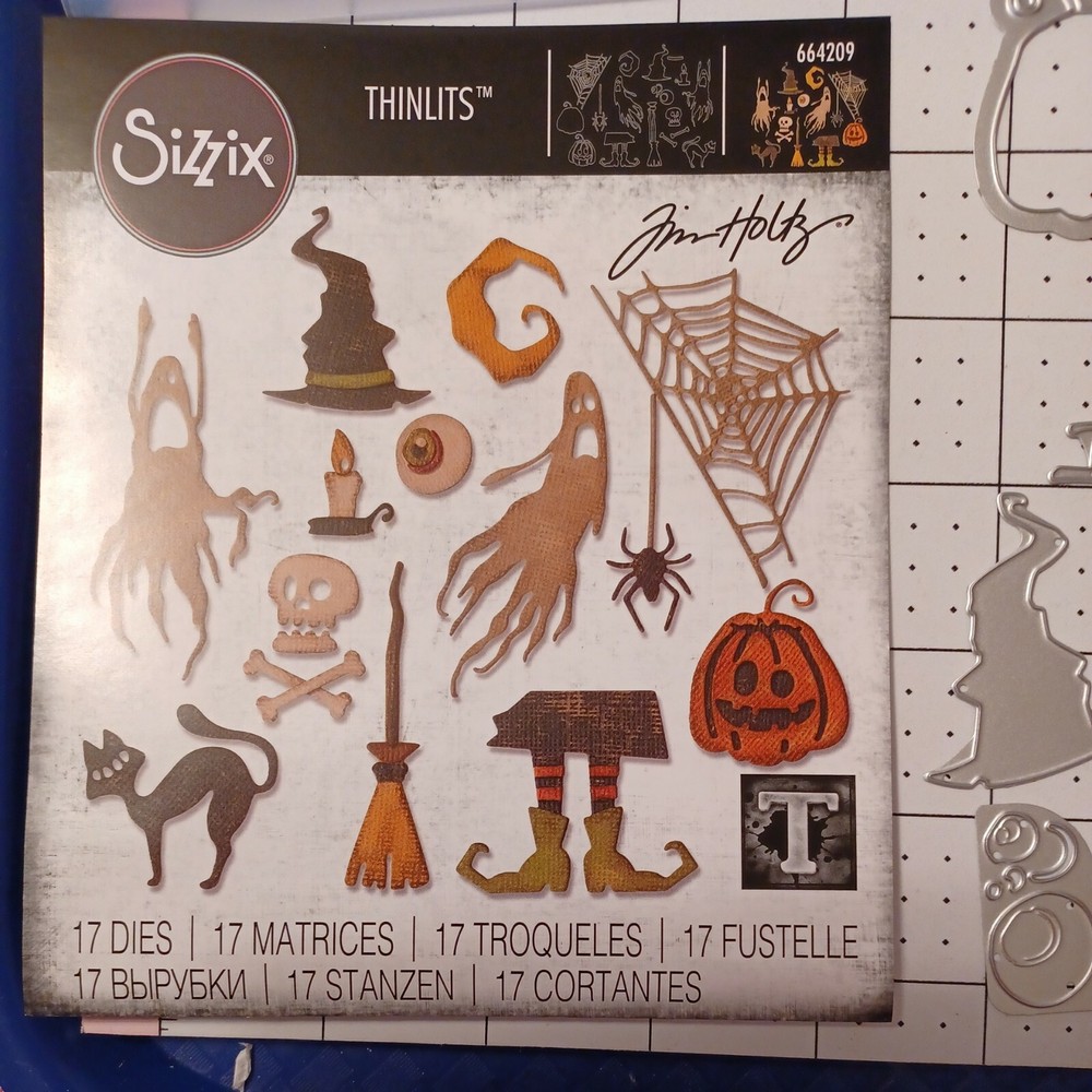 Tim Holtz Universal Thinlits Frightful ghost spider web cat witch hat feet candl