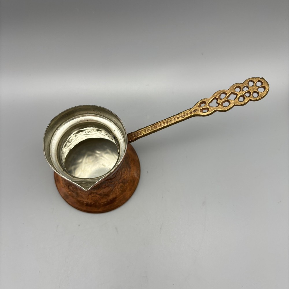 Antique Copper Coffee Pot Decorated Handle Turkish Coffee