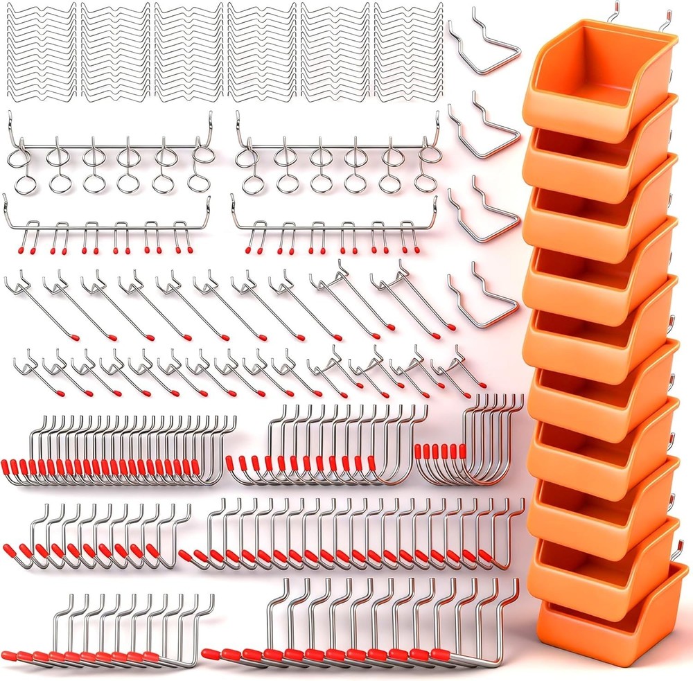 238 PCS Heavy Duty Pegboard Hooks & Bins - Organizer Kit for Garage & Workshop