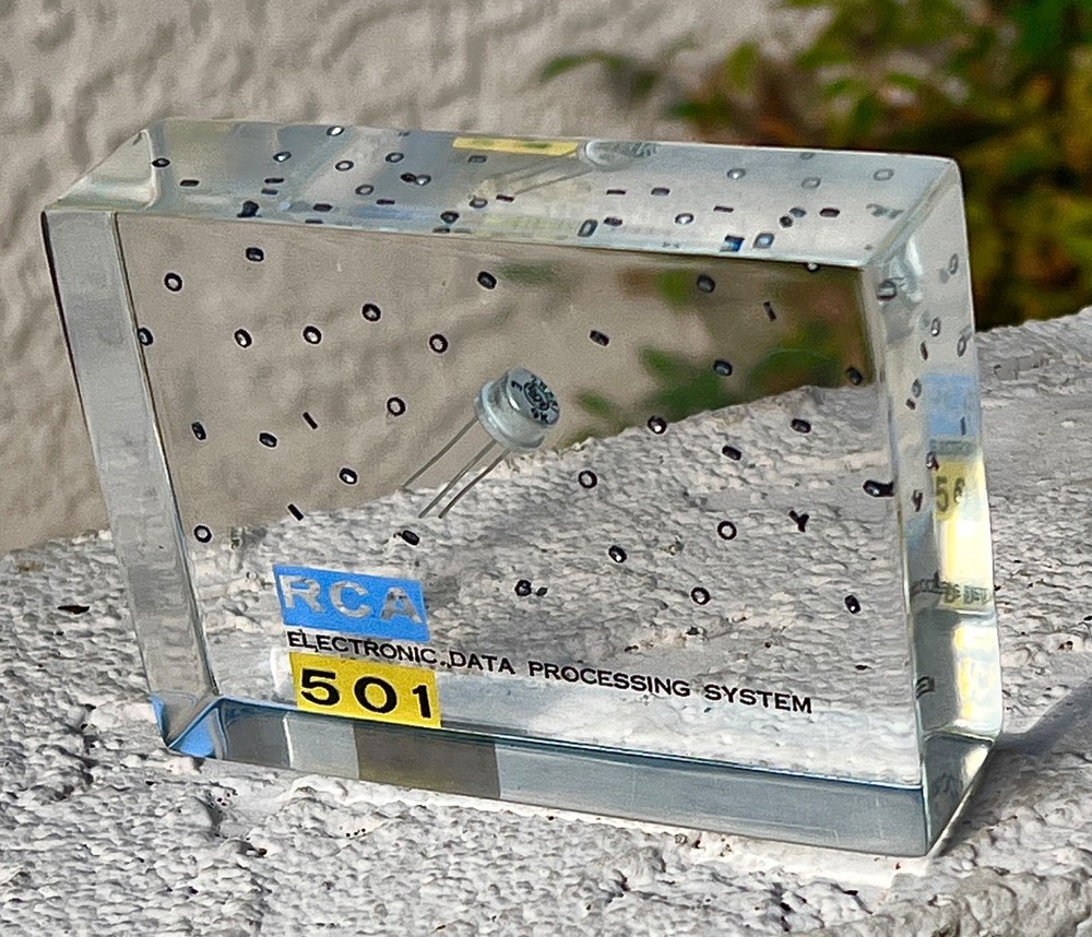 RCA 501 Electronic Data Processing System, 1958, lucite paperweight/transistor