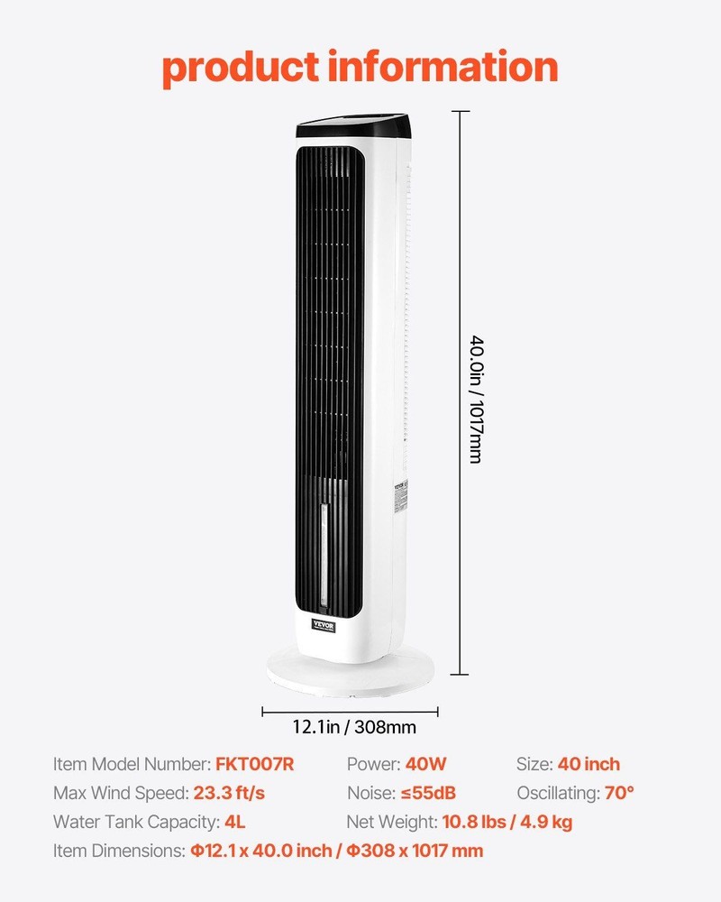 Updraft Fan 40in 23.3ft/s Fast Cooling 4L Capacity Remote Enabled