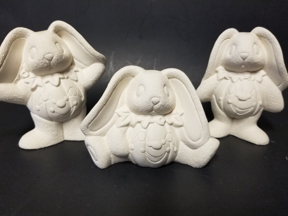 3 Unpainted ceramic Bisqueware Pumpkin Bunnies