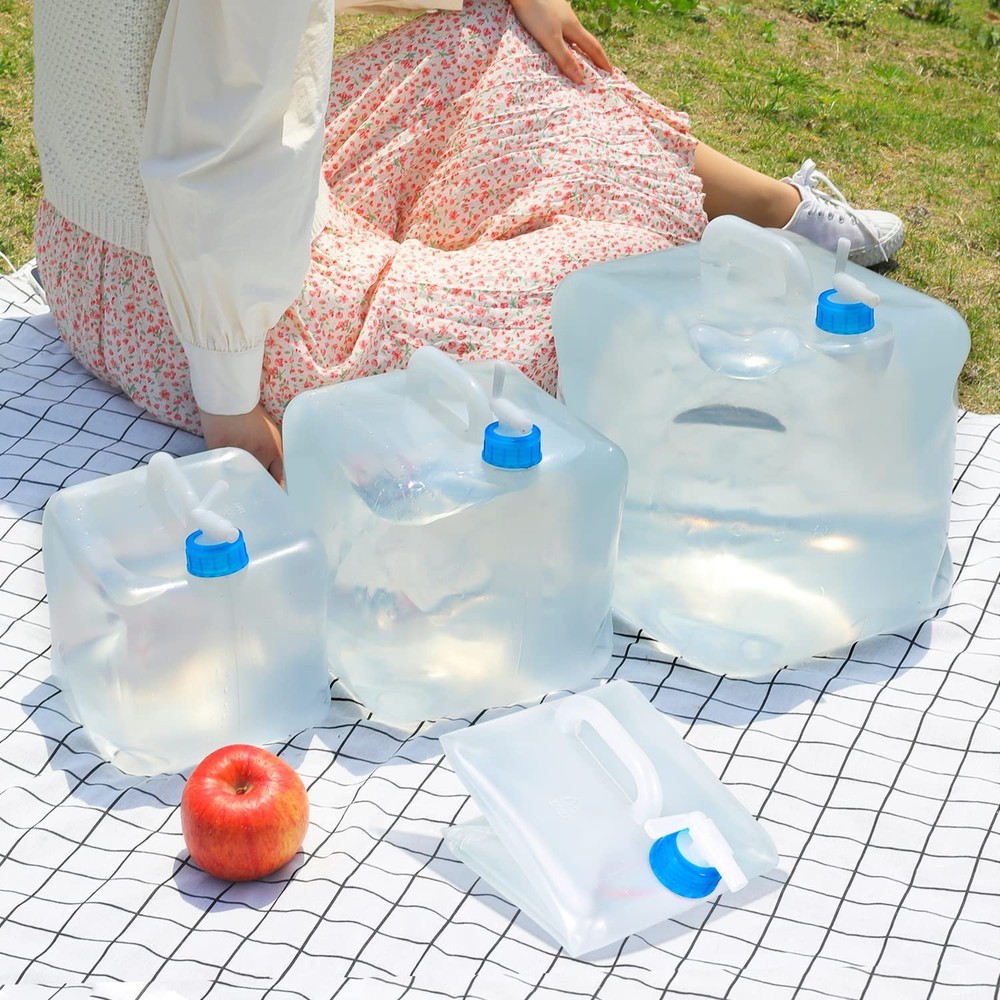 2 Pack 5.3 Gallon Collapsible Water Container with Spigot, Foldable Cube Wate...