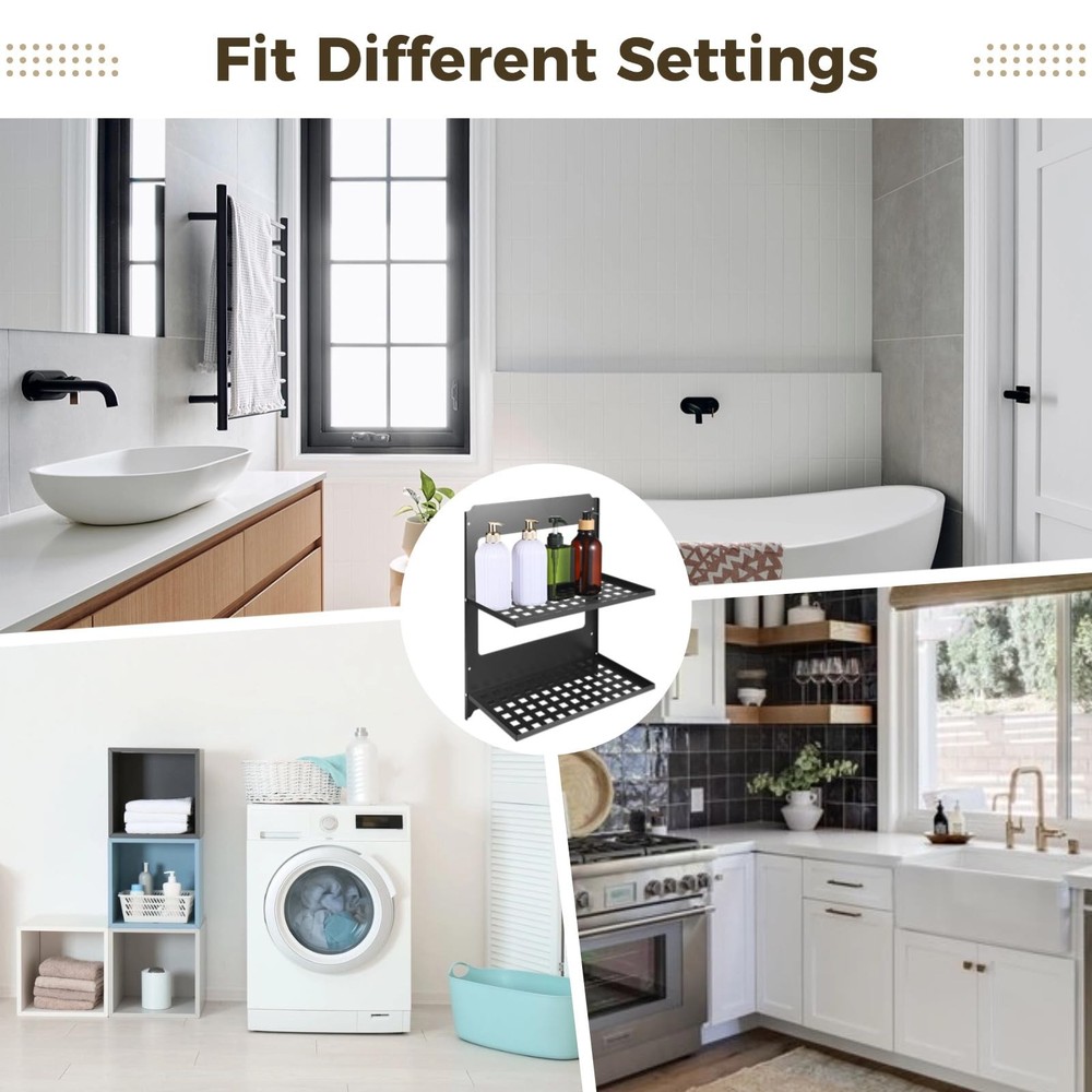 2-Tier Folding Metal Wall Shelf, Foldable Wall-Mounted Rack, Space-Saving Dou...