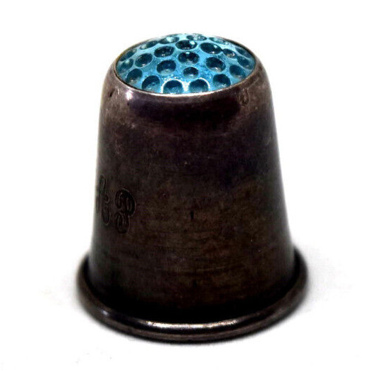 Antique Blue Head Sterling Silver Thimble Monogrammed