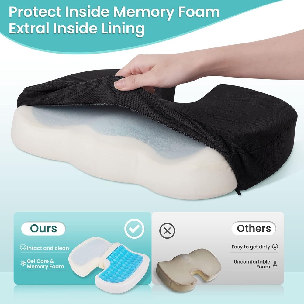 Gel Enhanced Memory Foam Seat Cushion - Black