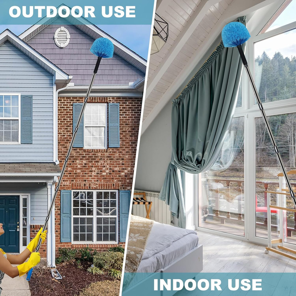 12 Ft Duster, Cobweb Duster with Extension Pole, Medium Stiff Bristles Cobweb Du