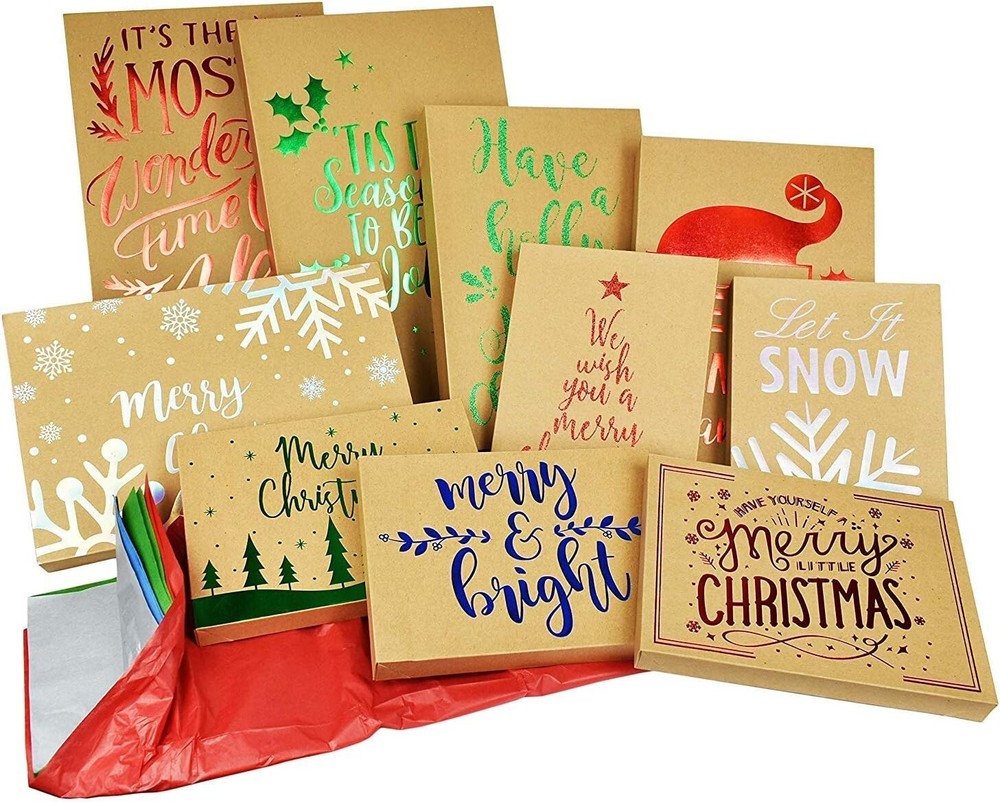 Christmas Gift Boxes &Tissue Paper Kit ~ 30 Piece Bundle w/ Foil Designs!