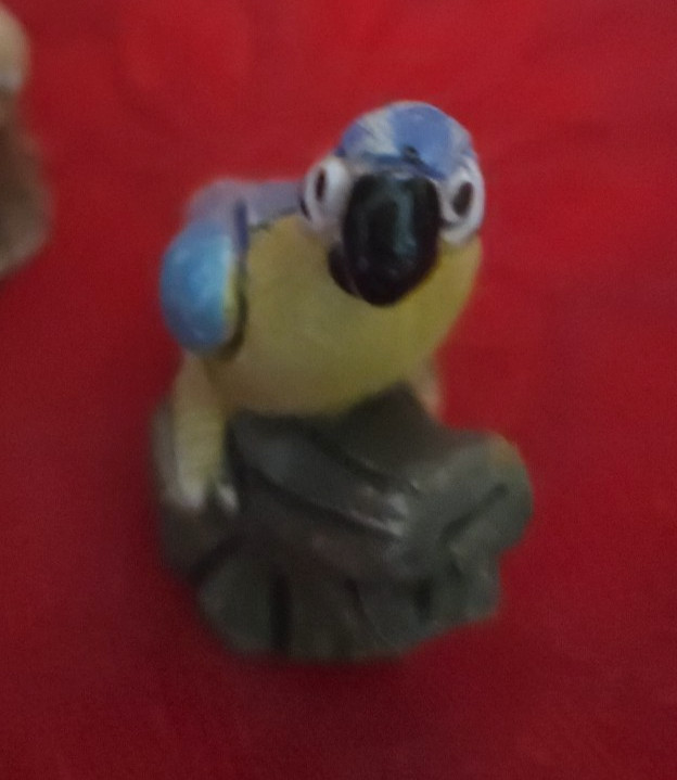 2 Cute Hand-Crafted Parrot Figurines Signed Impressed URPI