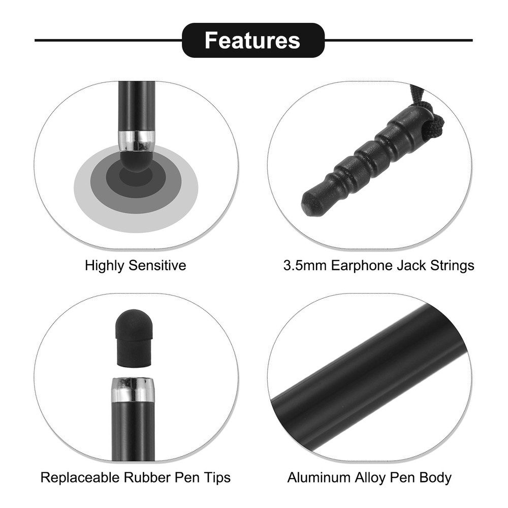 5pcs Metallic Stylus Pen Retractable Capacitive Pens, Black