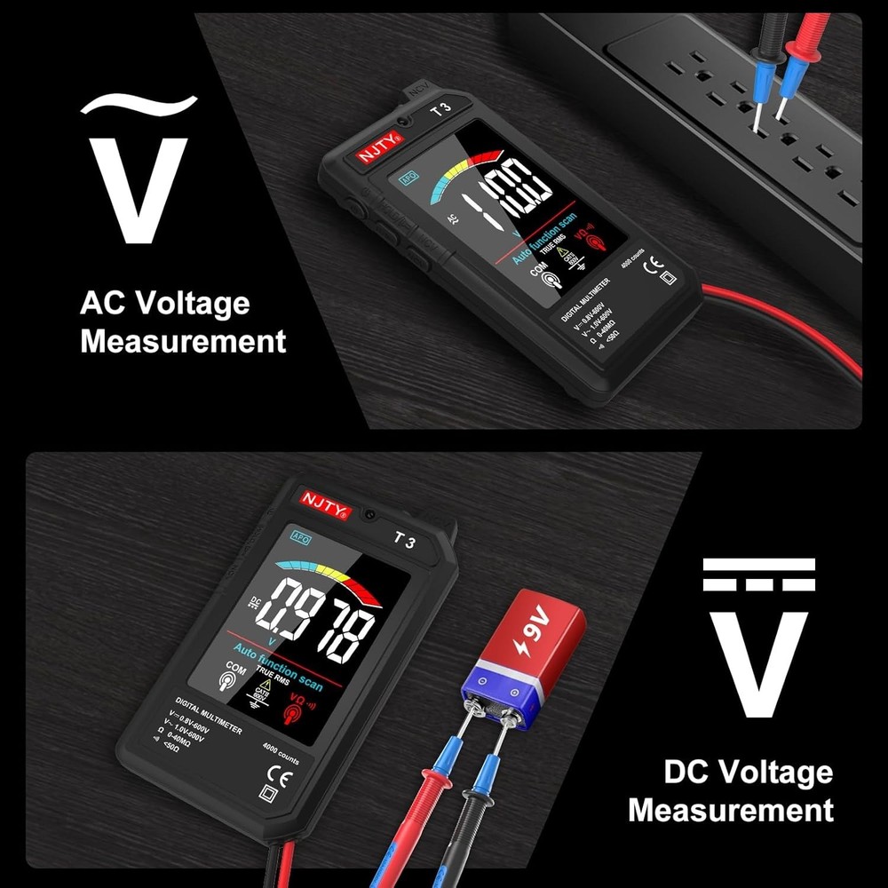 Versatile Rechargeable Multimeter - 4000 Counts, AC/DC Voltage & Resistance