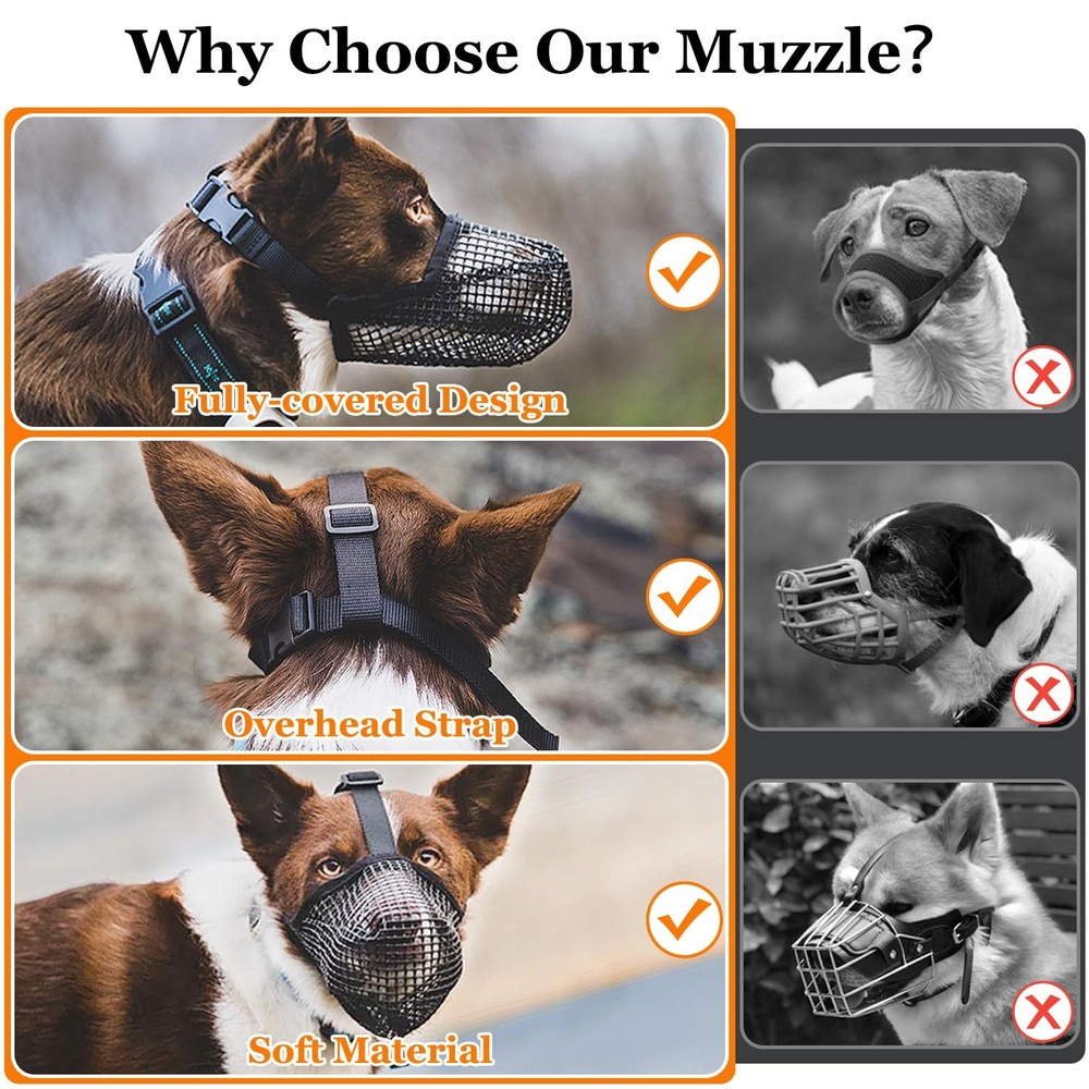 Dog Muzzle, Soft Mesh Muzzle for Small Medium Large Dogs Labrador German Shep...