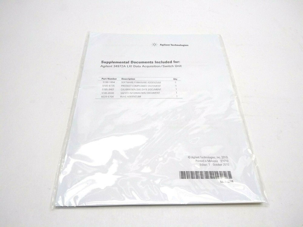 Agilent Technologies 5000-0680 Supplemental Documents for 34972A