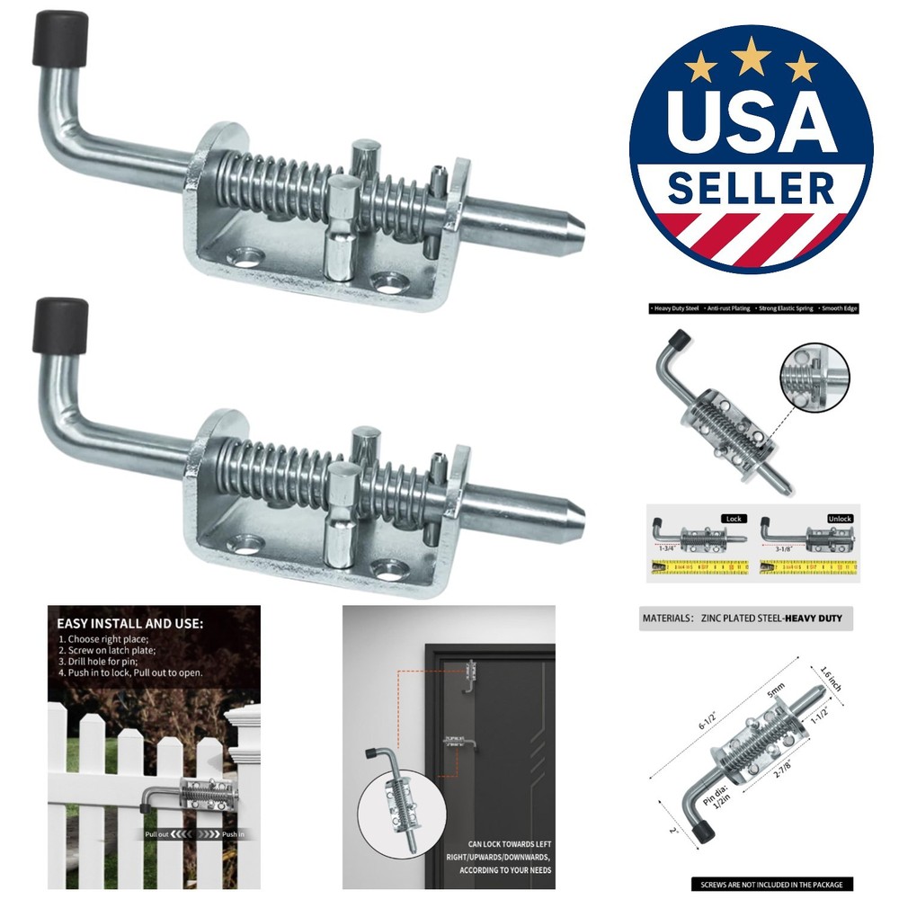 Heavy Duty Zinc Plated Spring Loaded Gate Latch for Ultimate Security - 2pcs