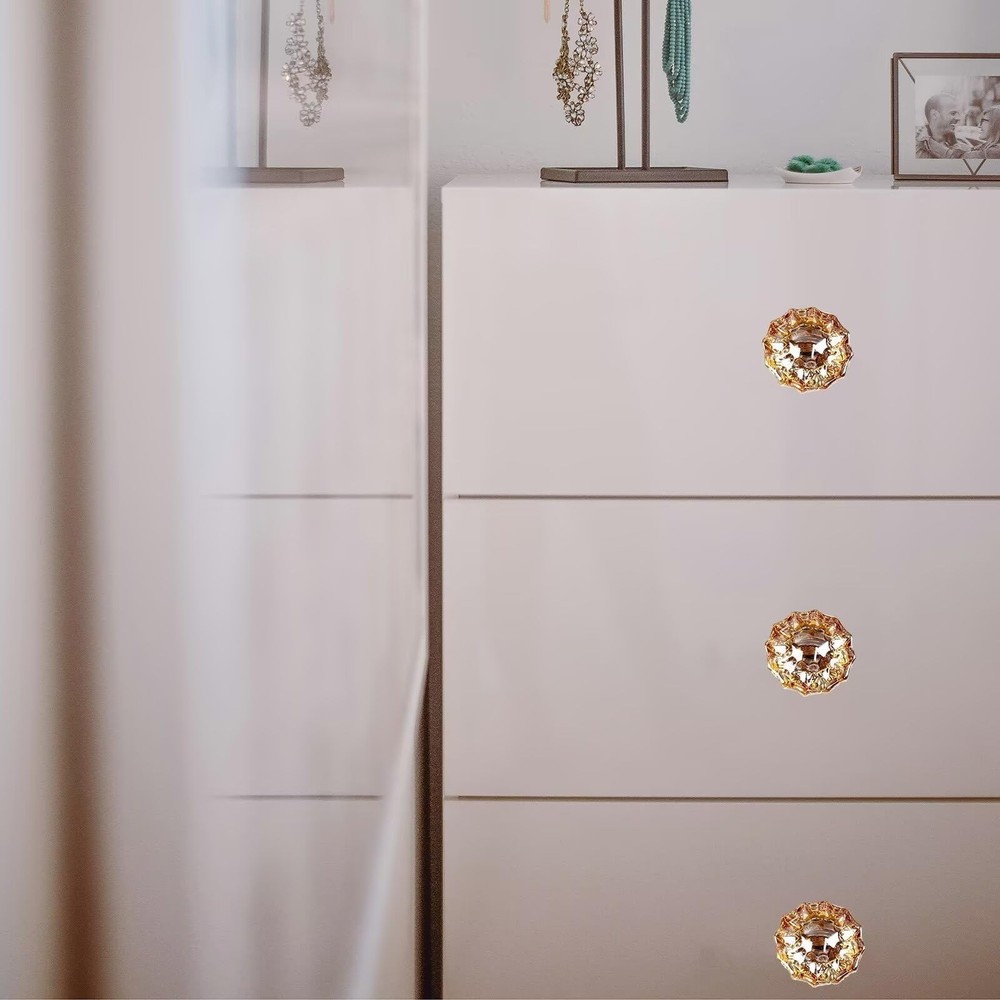 Crystal Cabinet Knobs Gold Drawer Knob Handles Decorative Glass Cupboard Pull...