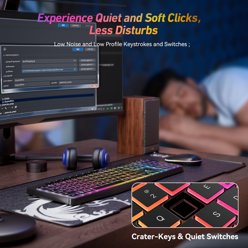 Backlit 2.4G Wireless Keyboard and Mouse Combo Full Size Rechargeable