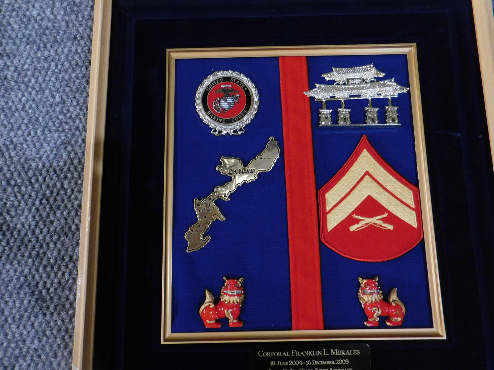 Vintage 2005 USMC Marine Corps Okinawa Japan Shadow Box Plaque Framed Award