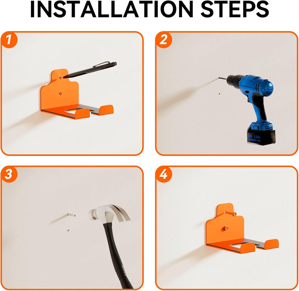 Wall-Mounted Garage Organizer for Garden Tools - 3 Pack (Orange)