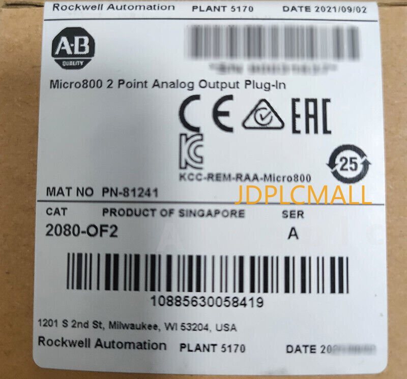 NEW AB 2080-OF2 Micro800 2 Point Analog Output Plug-In 2080OF2