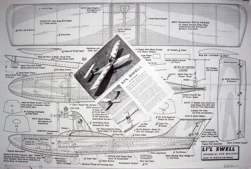 Ken Willard LI’L SWELL PLAN + CONSTRUCTION ARTICLE for 33" RC Model Airplane
