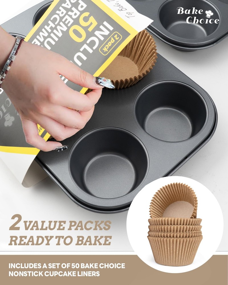 Bake Choice 2 Pack Jumbo Muffin Pan for Baking, Extra Large Cupcake Pan includes