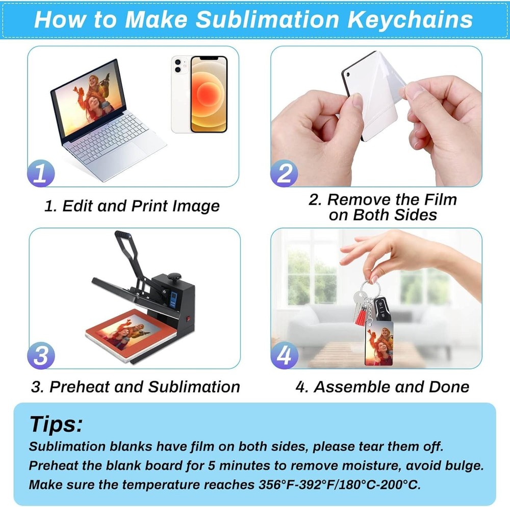 120Pcs Sublimation Keychain Blanks Bulk Set with Rectangle Sublimation Blanks...