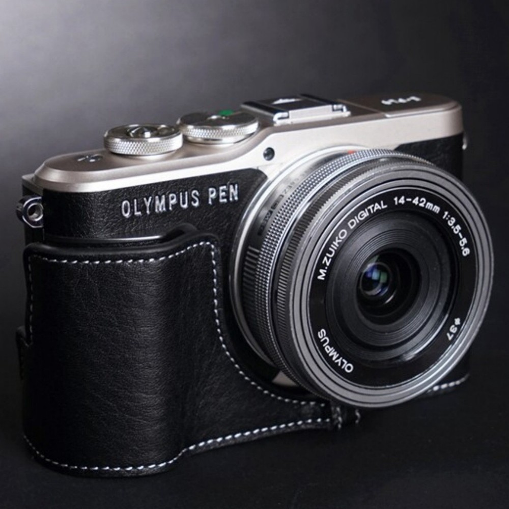 For Olympus E-PL9 E-PL10 Handmade Genuine Leather Half Camera Case Bag Cover
