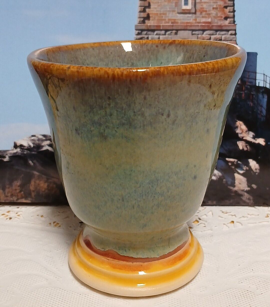 Handmade Studio Art Pottery Blue Drip Glaze Goblet