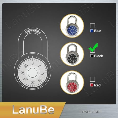 Lock Standard Dial Combination Lock, 2 in. Wide, with Different Black