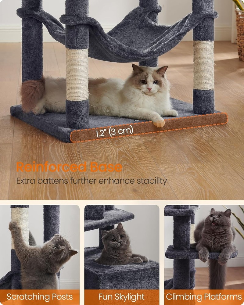 Sturdy Multi-Level Cat Tree with Dual Perches and Scratching Posts - 73.2-Inch