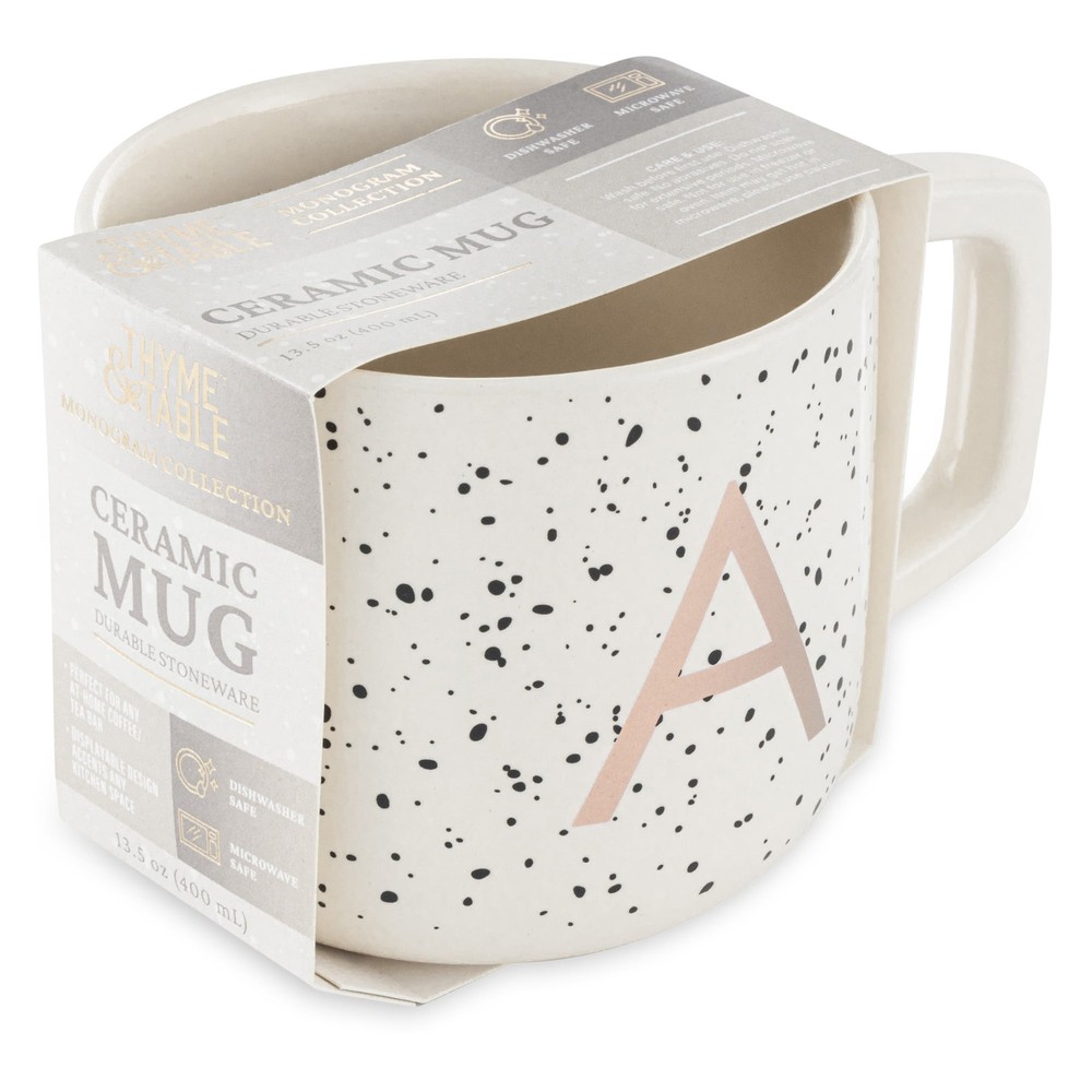 Stoneware Monogram A Mug, White Speckled