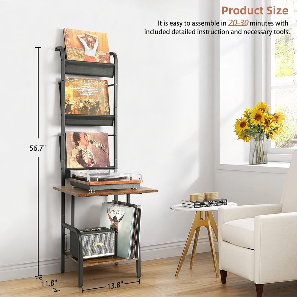 Record Player Stand with Vinyl Storage, Record Player Table with Vinyl Record...