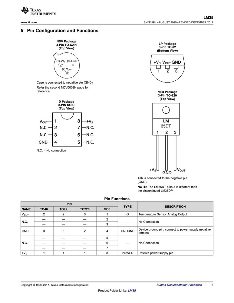 Texas Instruments LM35CAZ/NOPB Precision Analog Temperature Sensor