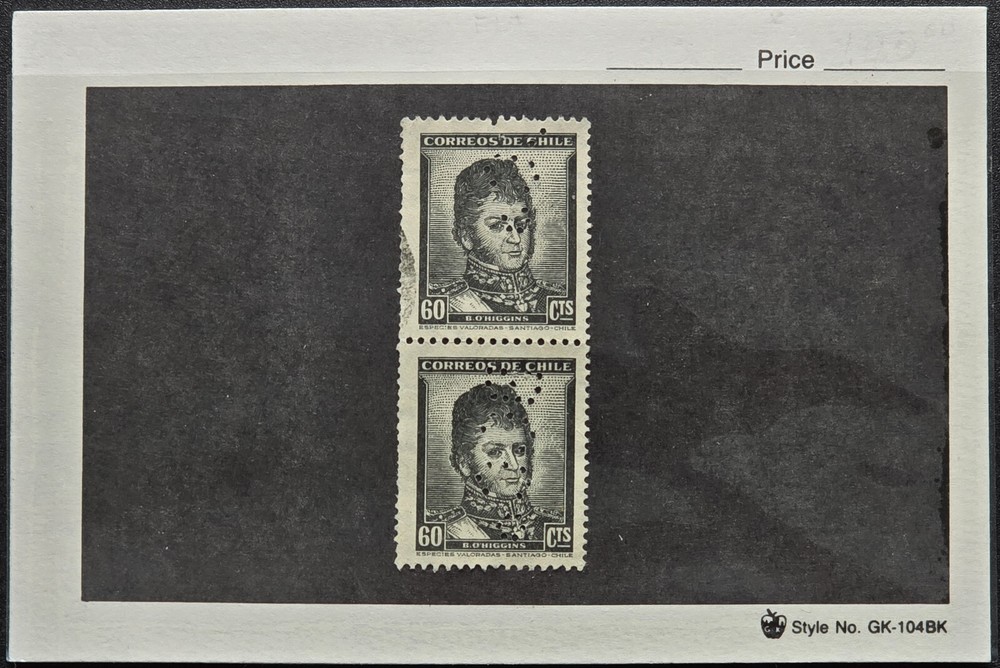 Chile Foreign 60cts Perfin Stamp X 2 - Stamps