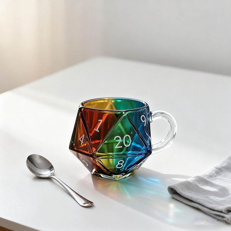 Rainbow Dice Mug Polyhedral Dice Coffee Cup With Handle Game Mug Colorful handle