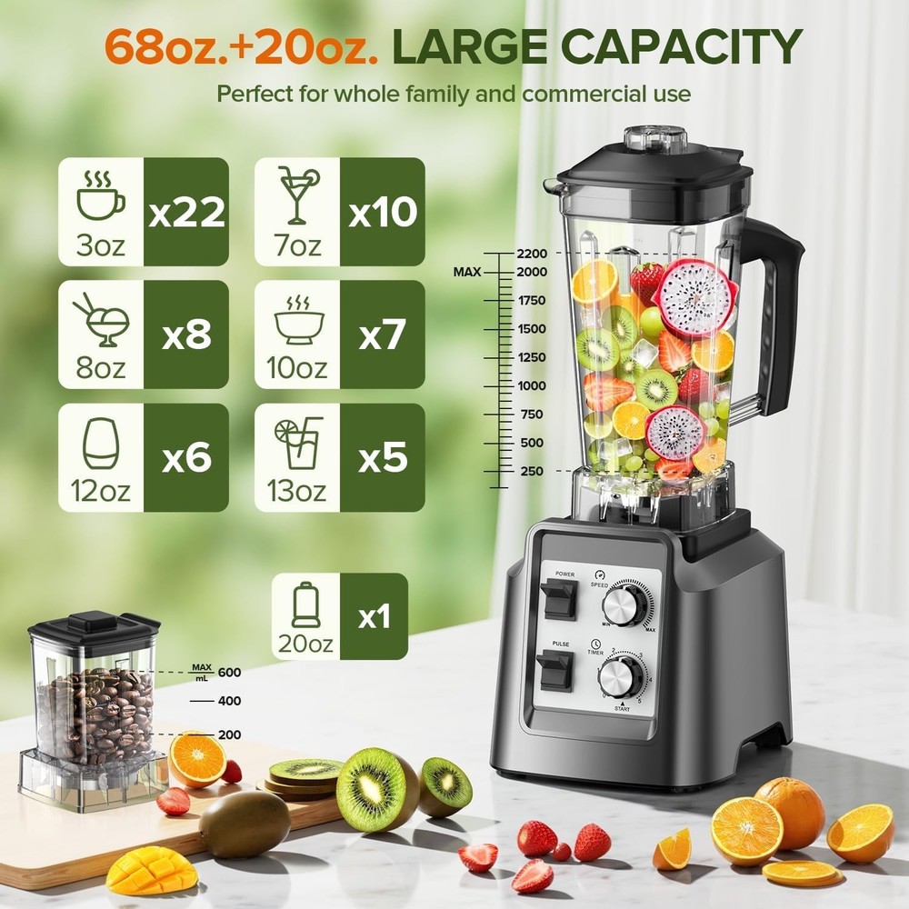 PSIIDAN Blender Black Pulse Function Variable Speed 28000-RPM for Smoothies