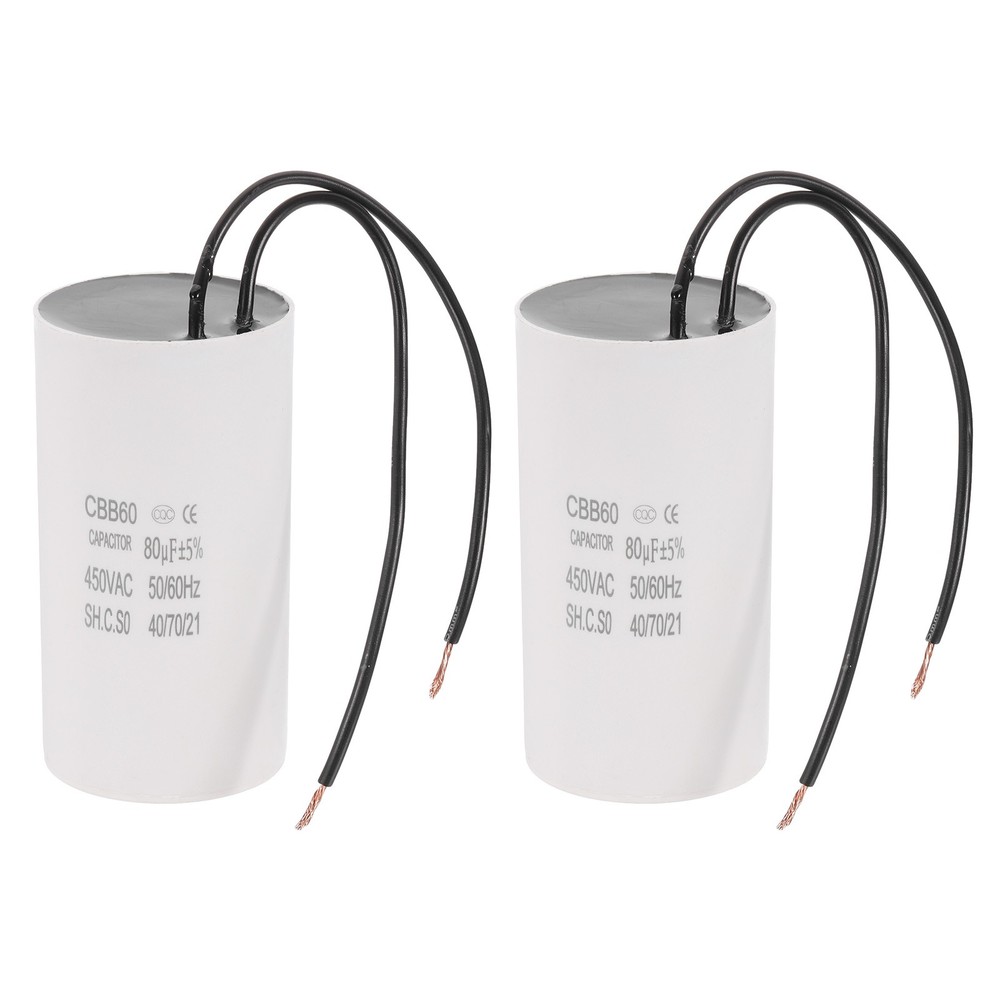 80uF CBB60 Running Capacitor, 2 Pcs Run Capacitor,White