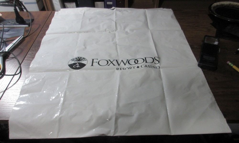 Foxwoods White Drawstring Plastic Bag 24" tall 18" wide - NEW