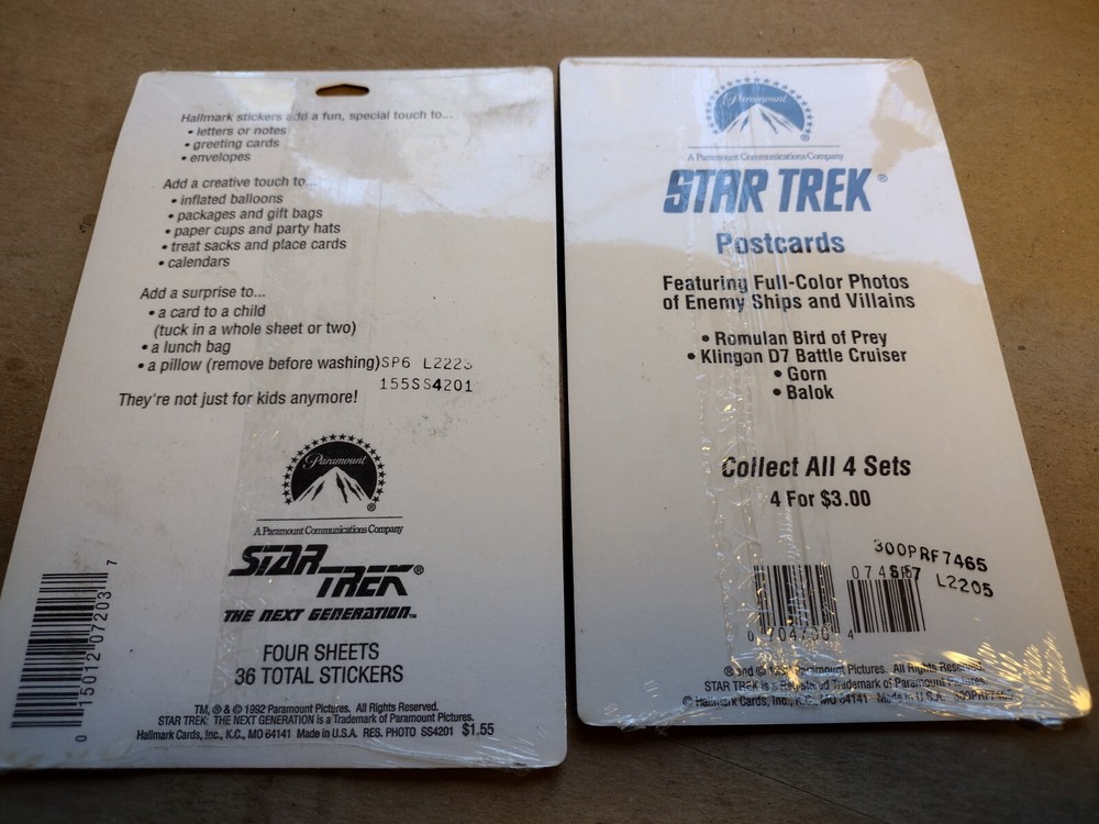 Hallmark Star Trek Stickers And Postcards