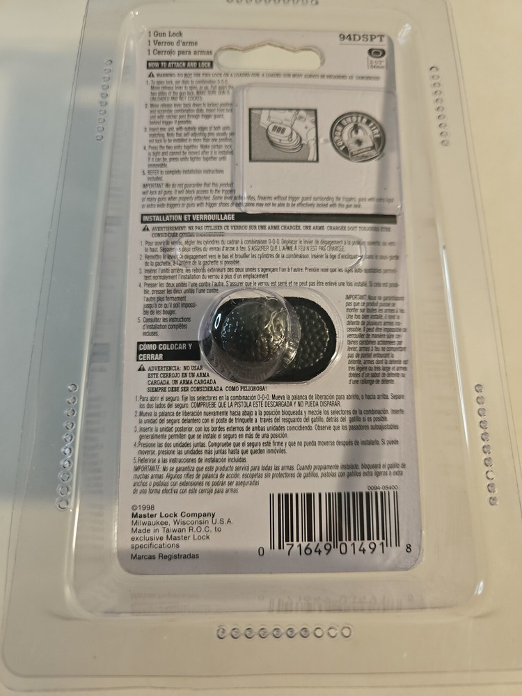 Master Lock 94DSPT MasterLock Trigger Gun Lock, Combination, Black