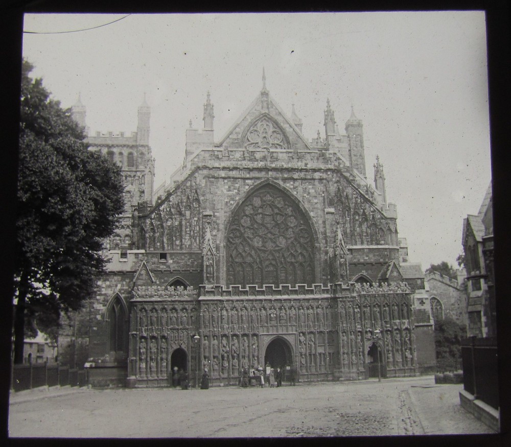 Glass Magic Lantern Slide WEST FRONT EXETER CATHEDRAL DEVON PRE 1887 L90